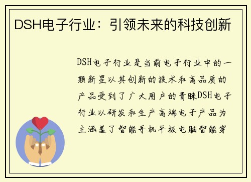 DSH电子行业:引领未来的科技创新